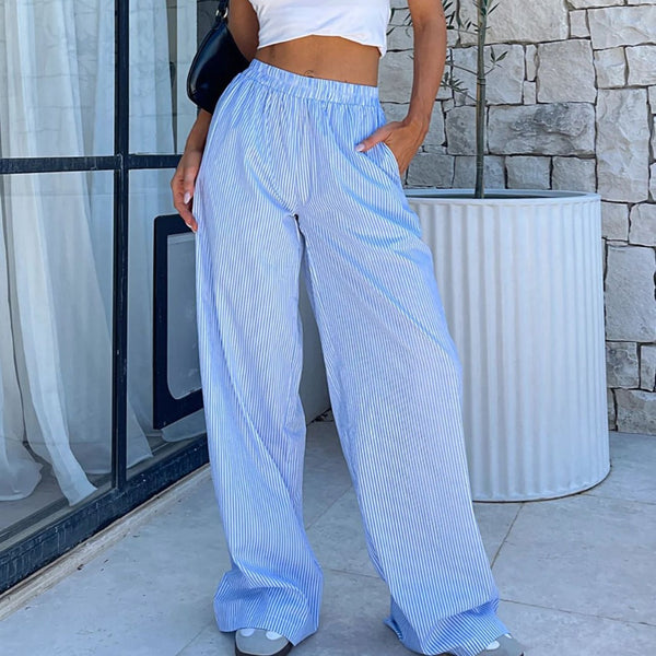 Effortless Summer Style High-Waisted Striped Wide Leg Pants Women by Fencart